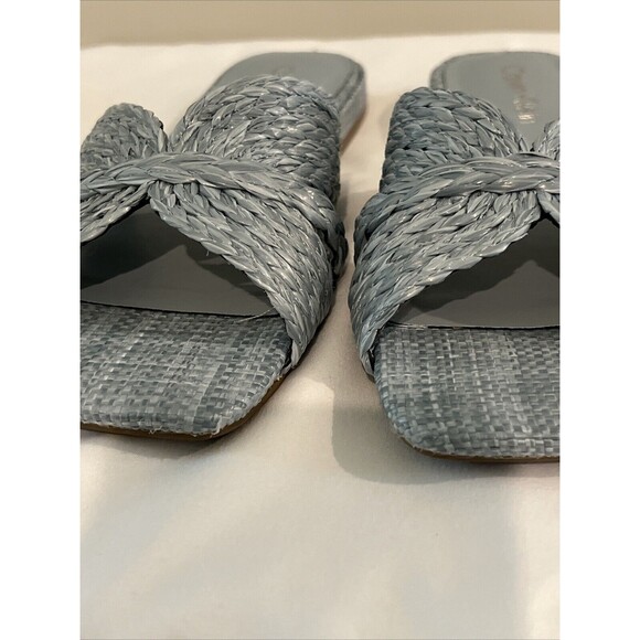 Calvin Klein Raffia Flat Sandals Powder Blue Size 7 - Picture 5 of 13